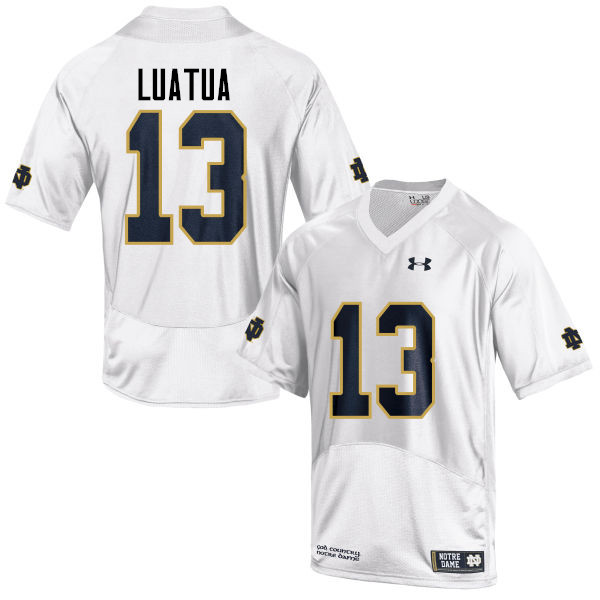 Men's NCAA Notre Dame Fighting Irish #13 Tyler Luatua Stitched College Under Armour Authentic White Football Jersey LY10G34CF